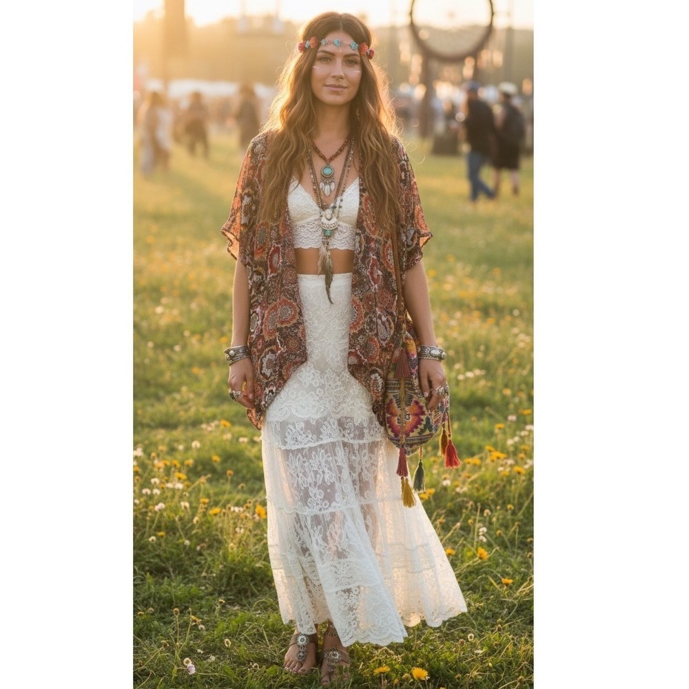 Kimono Boho Paisley Floral Open Front Cardigan Cover Up Indie‎ Hippie Beach